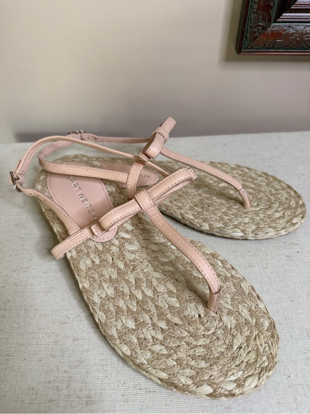 Stuart Weitzman Pale Pink Leather Espadrille Sandals